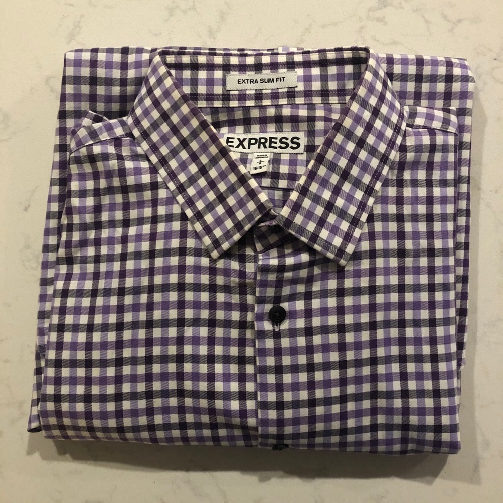 Express Dress Shirt | Ex Slim Fit | Purple Gingham